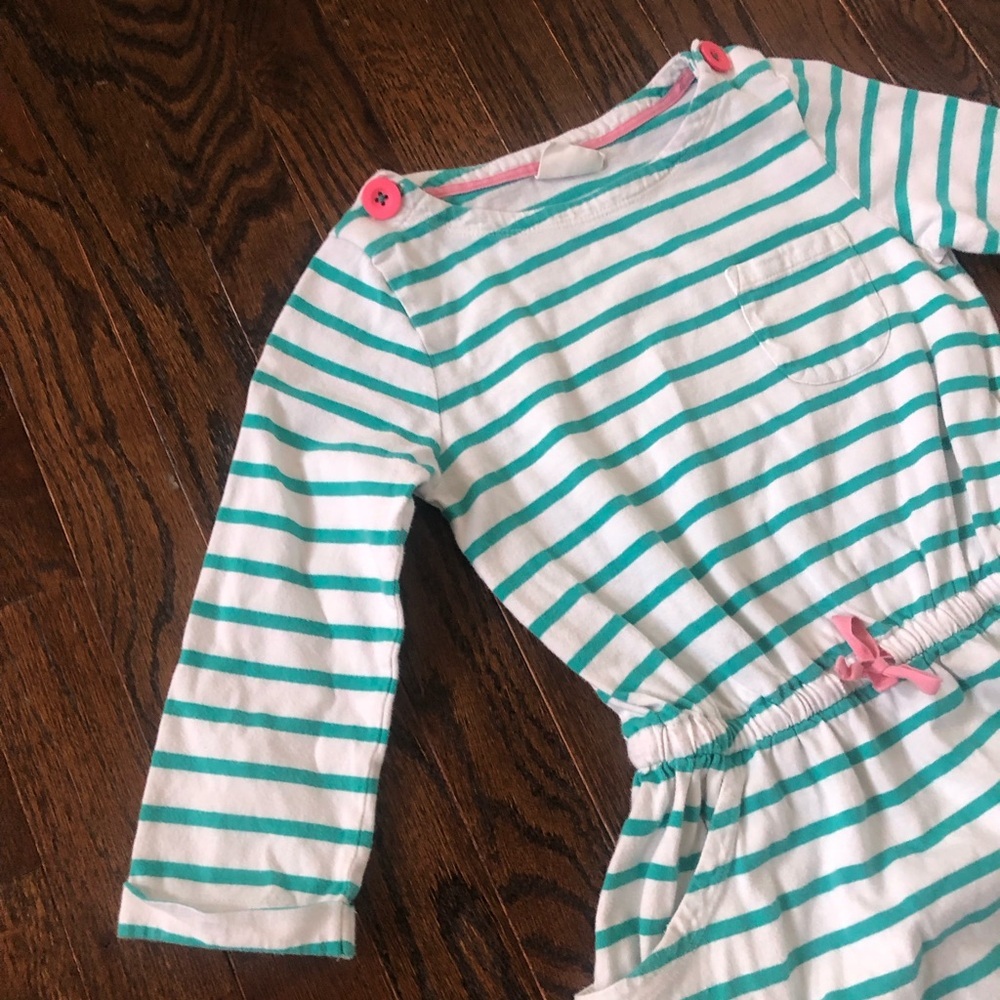 Mini Boden Girls 7-8Y Teal Blue/Off-White 3/4 Sleeved Pockets Casual Dress - Picture 2 of 9